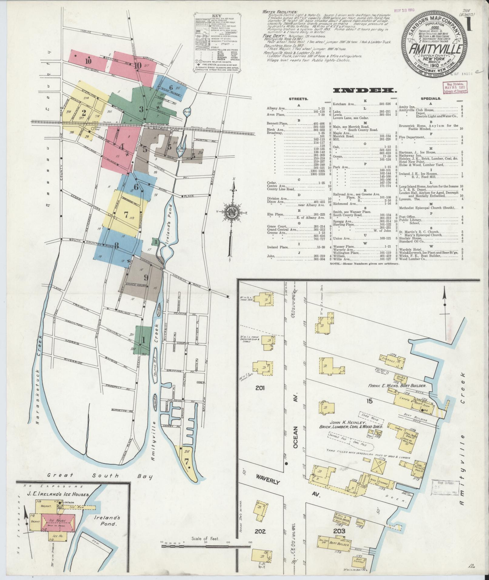 Sanborn Fire Insurance Map from Amityville, Suffolk County, New York. (1910) – Historic Sanborn Fire Insurance Map Print