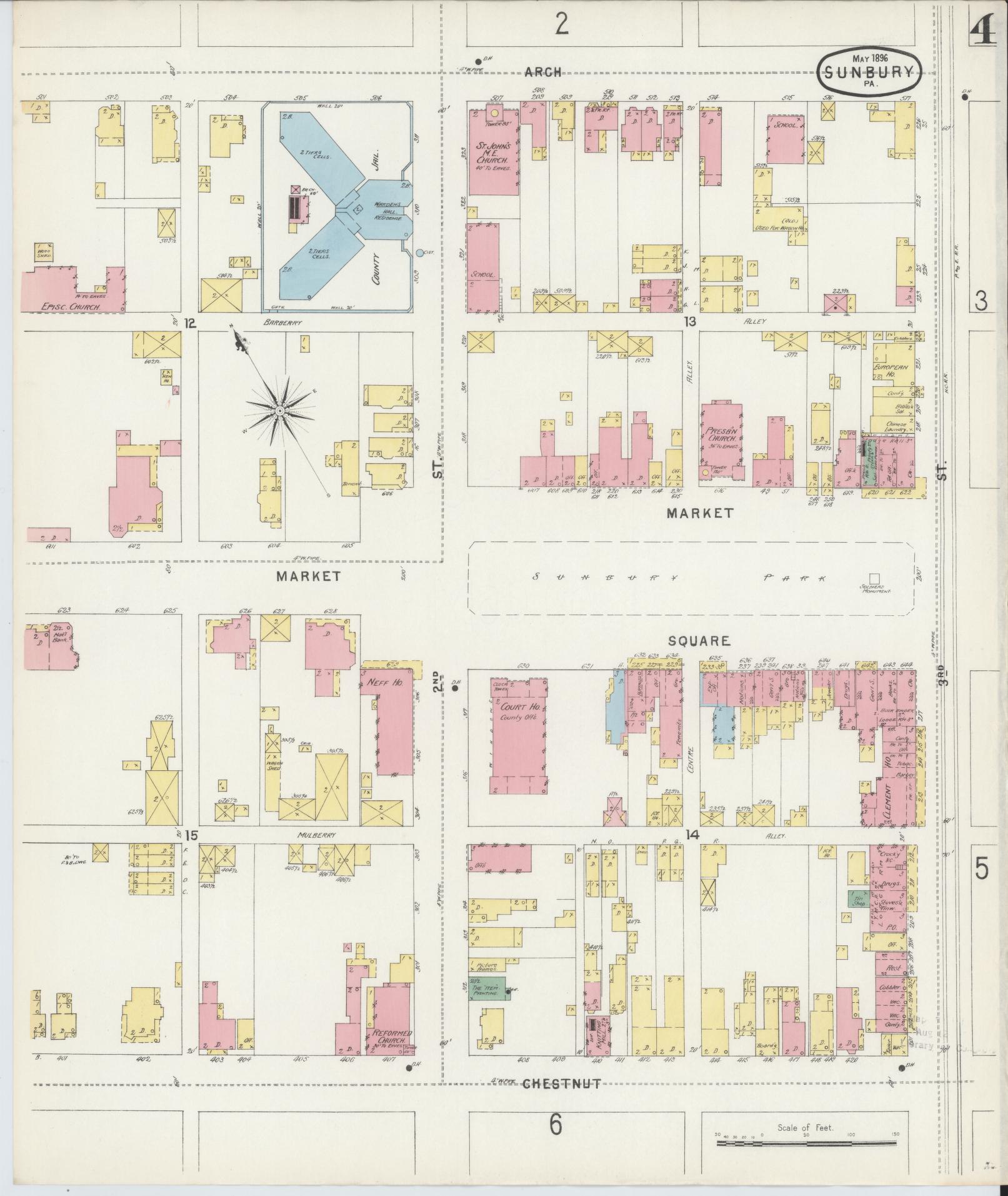 Sanborn Fire Insurance Map from Sunbury, Northumberland County, Pennsylvania (1896), Sheet #0004 - Complete Map Set gallery image, historic Sanborn map, vintage wall art, Pennsylvania Pennsylvania