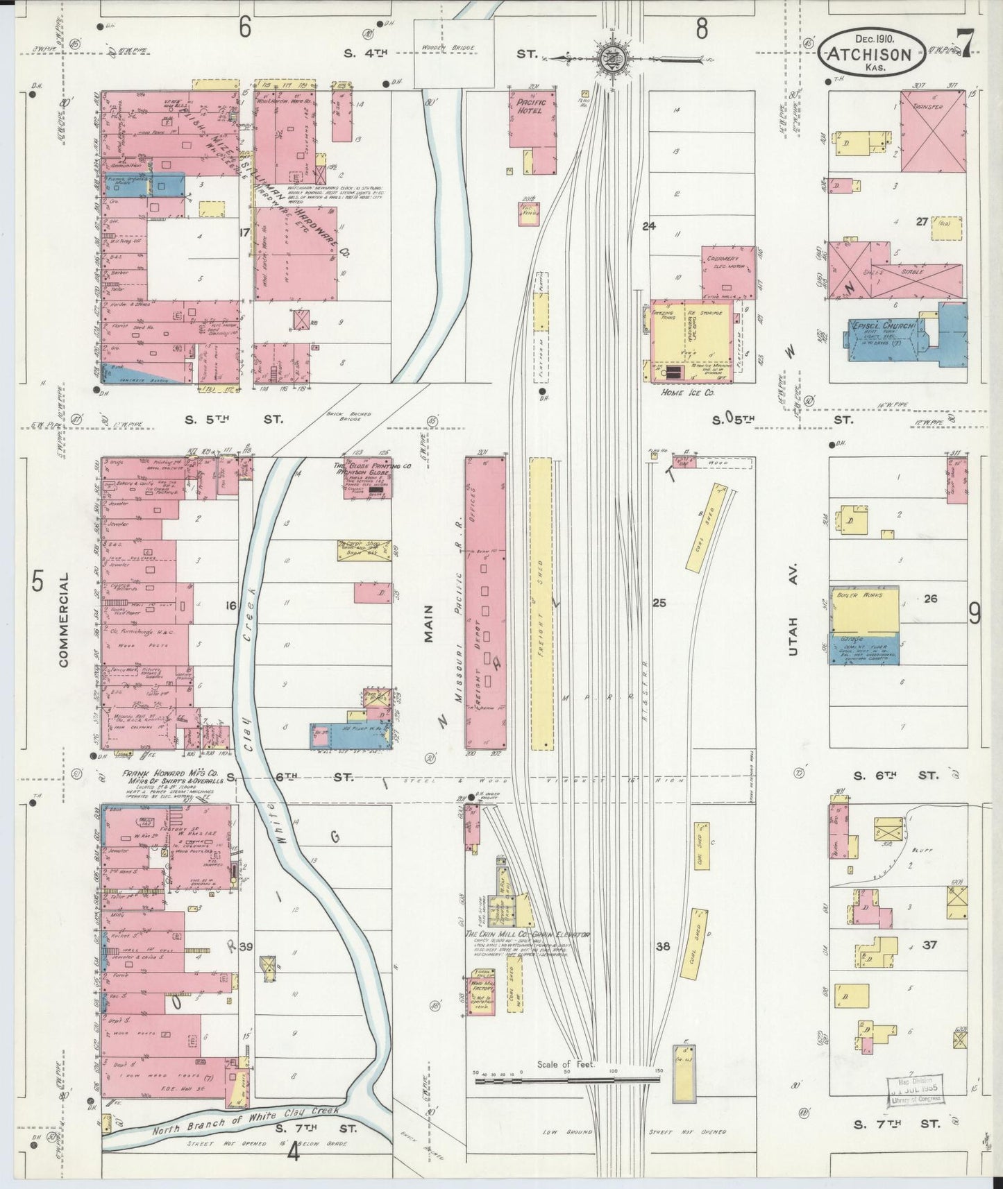 Sanborn Fire Insurance Map from Atchison, Atchison County, Kansas (1910), Sheet #0007 - Complete Map Set gallery image, historic Sanborn map, vintage wall art, Kansas Kansas