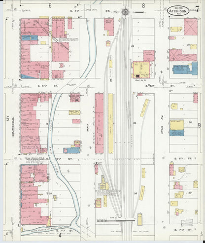 Sanborn Fire Insurance Map from Atchison, Atchison County, Kansas (1910), Sheet #0007 - Complete Map Set gallery image, historic Sanborn map, vintage wall art, Kansas Kansas