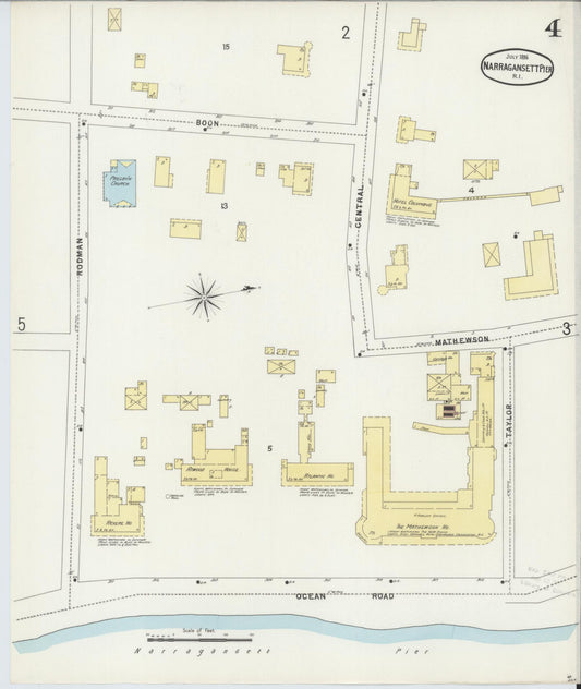 Sanborn Fire Insurance Map from Narragansett Pier, Washington County, Rhode Island (1896), Sheet #0004 - Historic Sanborn Fire Insurance Map Print, vintage old map wall art, antique decor, genealogy gift, Rhode Island Rhode Island map