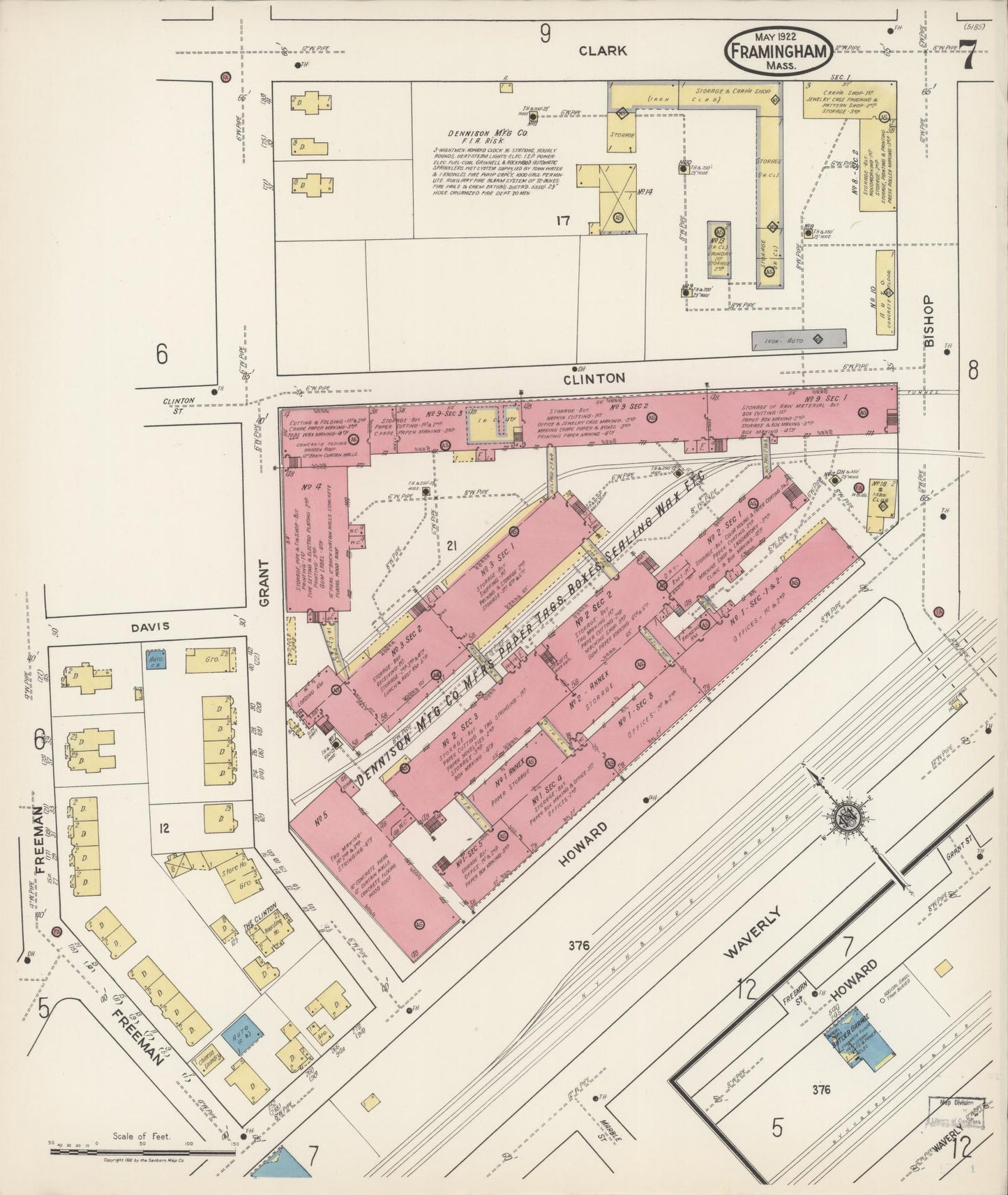 Sanborn Fire Insurance Map from Framingham, Middlesex County, Massachusetts (1922), Sheet #0007 - Historic Sanborn Fire Insurance Map Print, vintage old map wall art, antique decor, genealogy gift, Massachusetts Massachusetts map