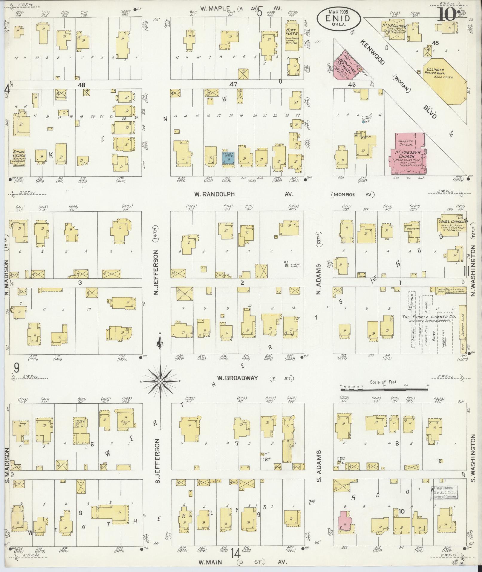 Sanborn Fire Insurance Map from Enid, Garfield County, Oklahoma (1908), Sheet #0010 - Complete Map Set gallery image, historic Sanborn map, vintage wall art, Oklahoma Oklahoma