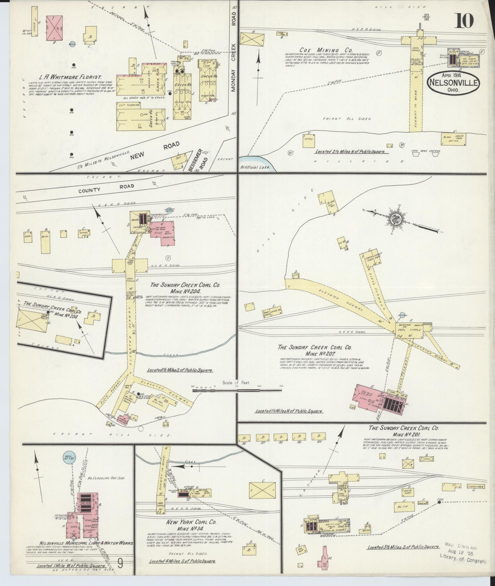 Sanborn Fire Insurance Map from Nelsonville, Athens County, Ohio (1914), Sheet #0010 - Historic Sanborn Fire Insurance Map Print, vintage old map wall art, antique decor, genealogy gift, Ohio Ohio map