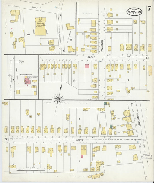 Sanborn Fire Insurance Map from Hempstead, Nassau County, New York (1904), Sheet #0007 - Historic Sanborn Fire Insurance Map Print, vintage old map wall art, antique decor, genealogy gift, New York New York map