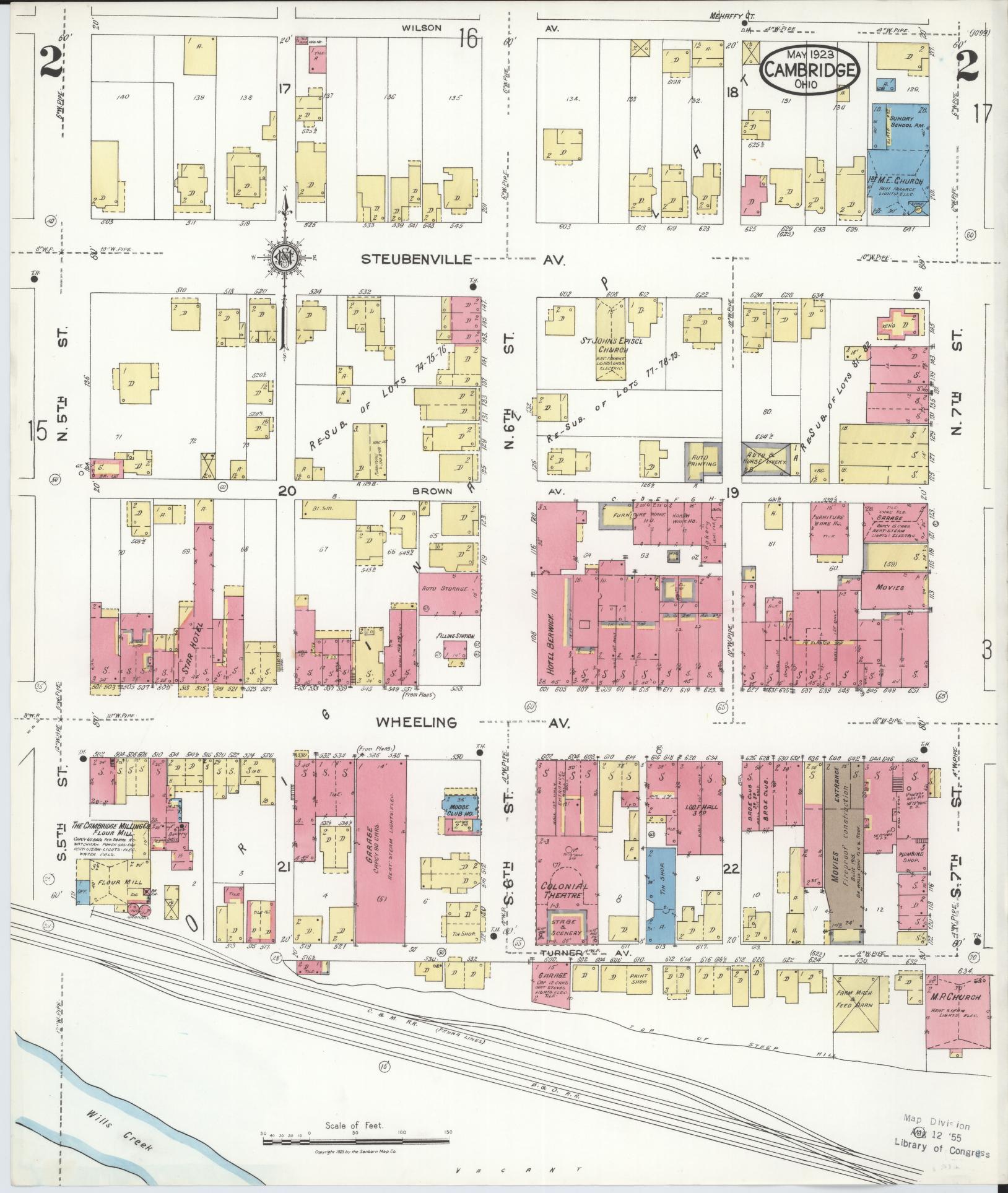 Sanborn Fire Insurance Map from Cambridge, Guernsey County, Ohio (1923), Sheet #0002 - Complete Map Set gallery image, historic Sanborn map, vintage wall art, Ohio Ohio