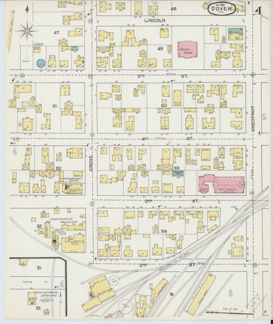 Sanborn Fire Insurance Map from Dover, Strafford County, New Hampshire (1892), Sheet #0004 - Historic Sanborn Fire Insurance Map Print, vintage old map wall art, antique decor, genealogy gift, New Hampshire New Hampshire map