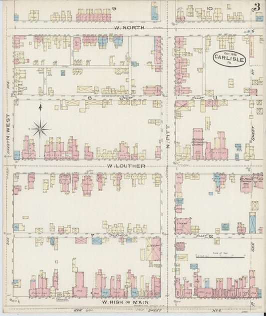 Sanborn Fire Insurance Map from Carlisle, Cumberland County, Pennsylvania (1885), Sheet #0003 - Historic Sanborn Fire Insurance Map Print, vintage old map wall art, antique decor, genealogy gift, Pennsylvania Pennsylvania map