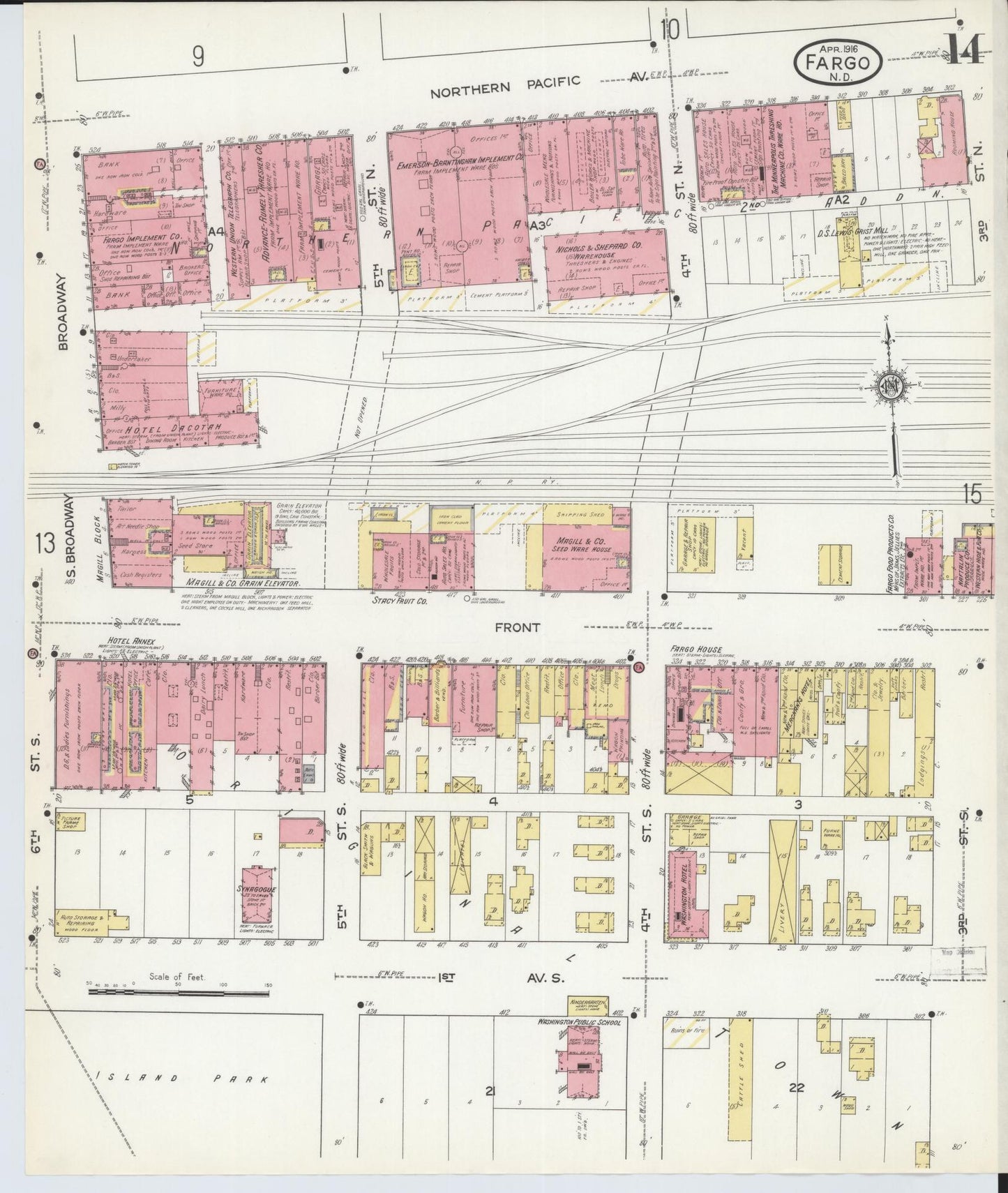 Sanborn Fire Insurance Map from Fargo, Cass County, North Dakota (1916), Sheet #0014 - Complete Map Set gallery image, historic Sanborn map, vintage wall art, North Dakota North Dakota