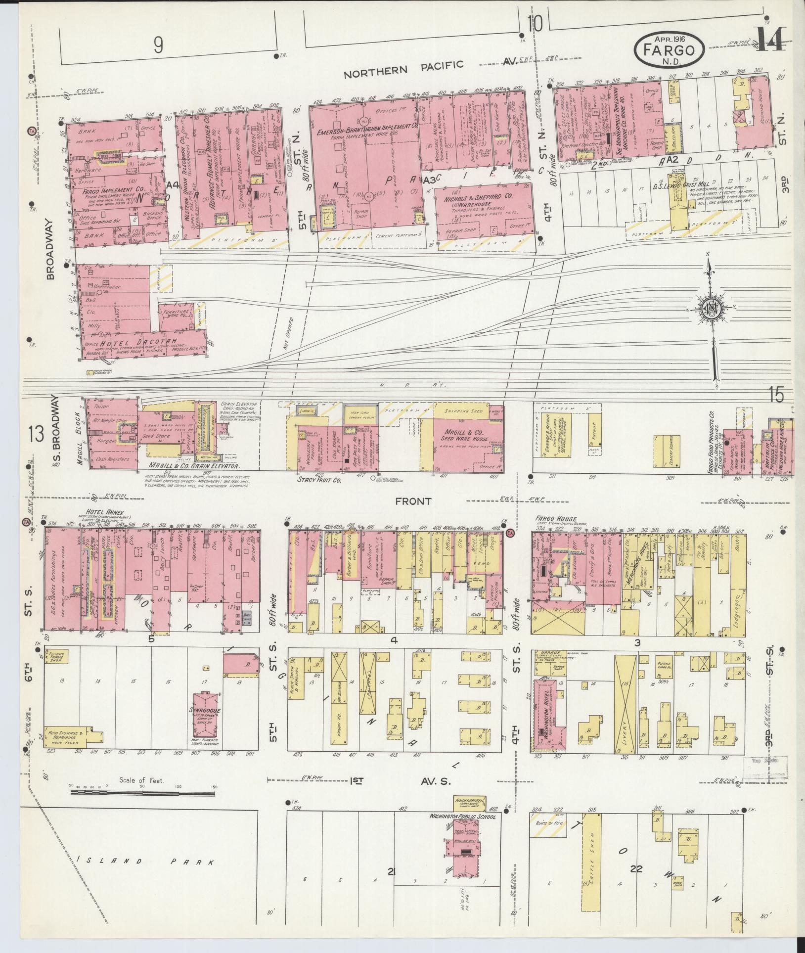 Sanborn Fire Insurance Map from Fargo, Cass County, North Dakota (1916), Sheet #0014 - Complete Map Set gallery image, historic Sanborn map, vintage wall art, North Dakota North Dakota