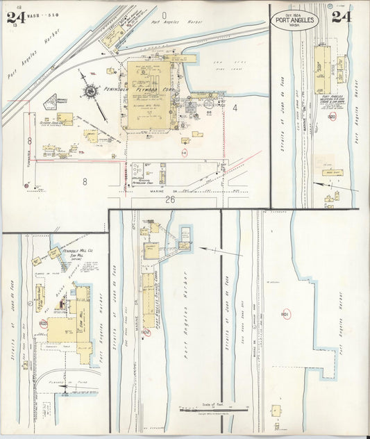 Sanborn Fire Insurance Map from Port Angeles, Clallam County, Washington (1949), Sheet #0024 - Historic Sanborn Fire Insurance Map Print, vintage old map wall art, antique decor, genealogy gift, Washington Washington map