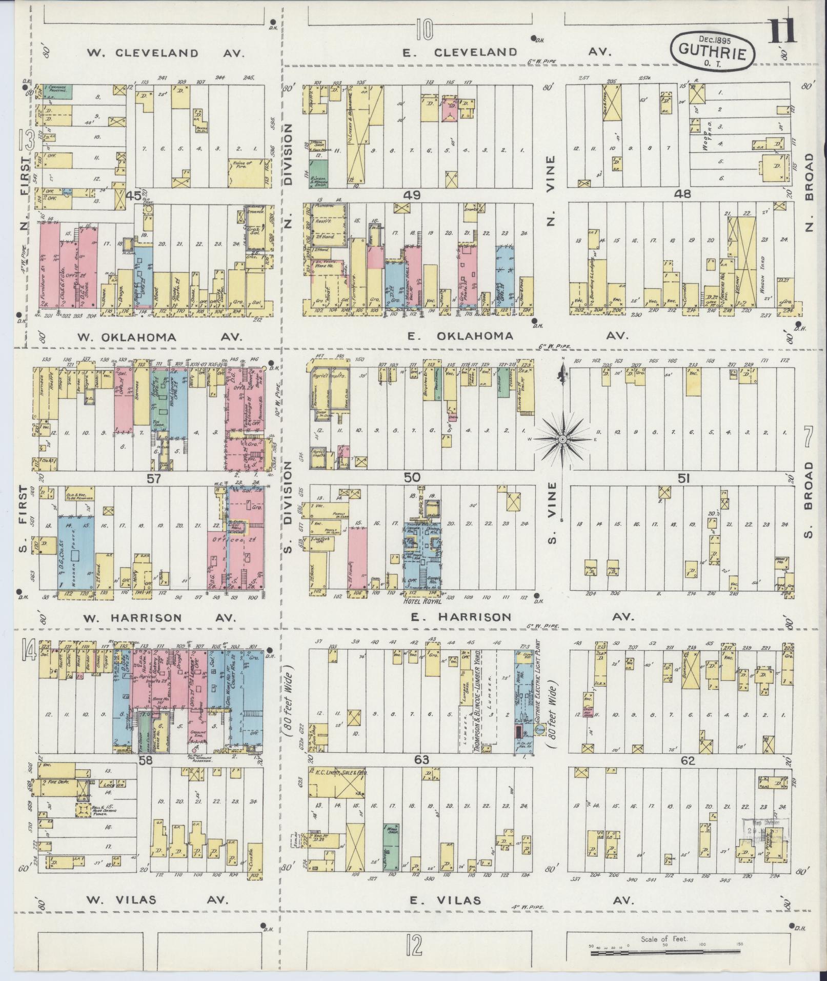 Sanborn Fire Insurance Map from Guthrie, Logan County, Oklahoma (1895), Sheet #0011 - Historic Sanborn Fire Insurance Map Print, vintage old map wall art, antique decor, genealogy gift, Oklahoma Oklahoma map