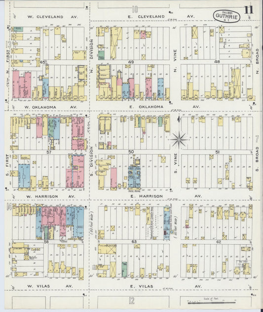 Sanborn Fire Insurance Map from Guthrie, Logan County, Oklahoma (1895), Sheet #0011 - Historic Sanborn Fire Insurance Map Print, vintage old map wall art, antique decor, genealogy gift, Oklahoma Oklahoma map