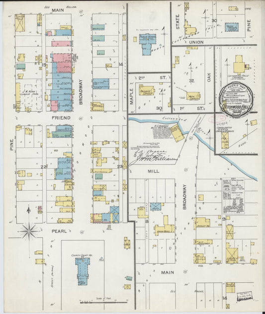 Sanborn Fire Insurance Map from Cottonwood Falls, Chase County, Kansas (1892), Sheet #0001 - Historic Sanborn Fire Insurance Map Print, vintage old map wall art, antique decor, genealogy gift, Kansas Kansas map