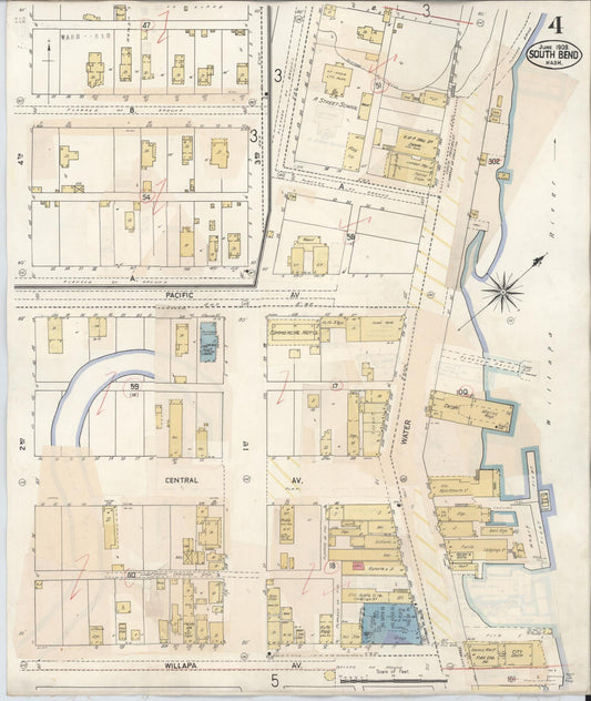 Sanborn Fire Insurance Map from South Bend, Pacific County, Washington (1929), Sheet #0004 - Historic Sanborn Fire Insurance Map Print, vintage old map wall art, antique decor, genealogy gift, Washington Washington map
