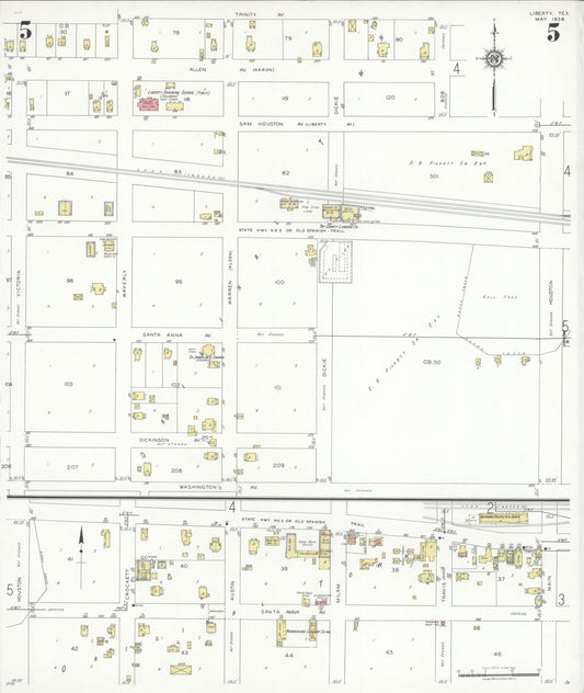Sanborn Fire Insurance Map from Liberty, Liberty County, Texas (1938), Sheet #0005 - Historic Sanborn Fire Insurance Map Print, vintage old map wall art, antique decor, genealogy gift, Texas Texas map
