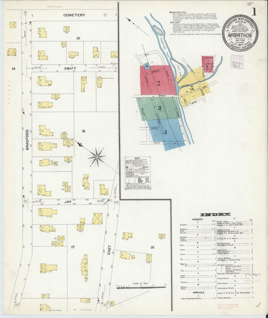 Sanborn Fire Insurance Map from Marathon, Cortland County, New York (1907), Sheet #0001 - Historic Sanborn Fire Insurance Map Print, vintage old map wall art, antique decor, genealogy gift, New York New York map