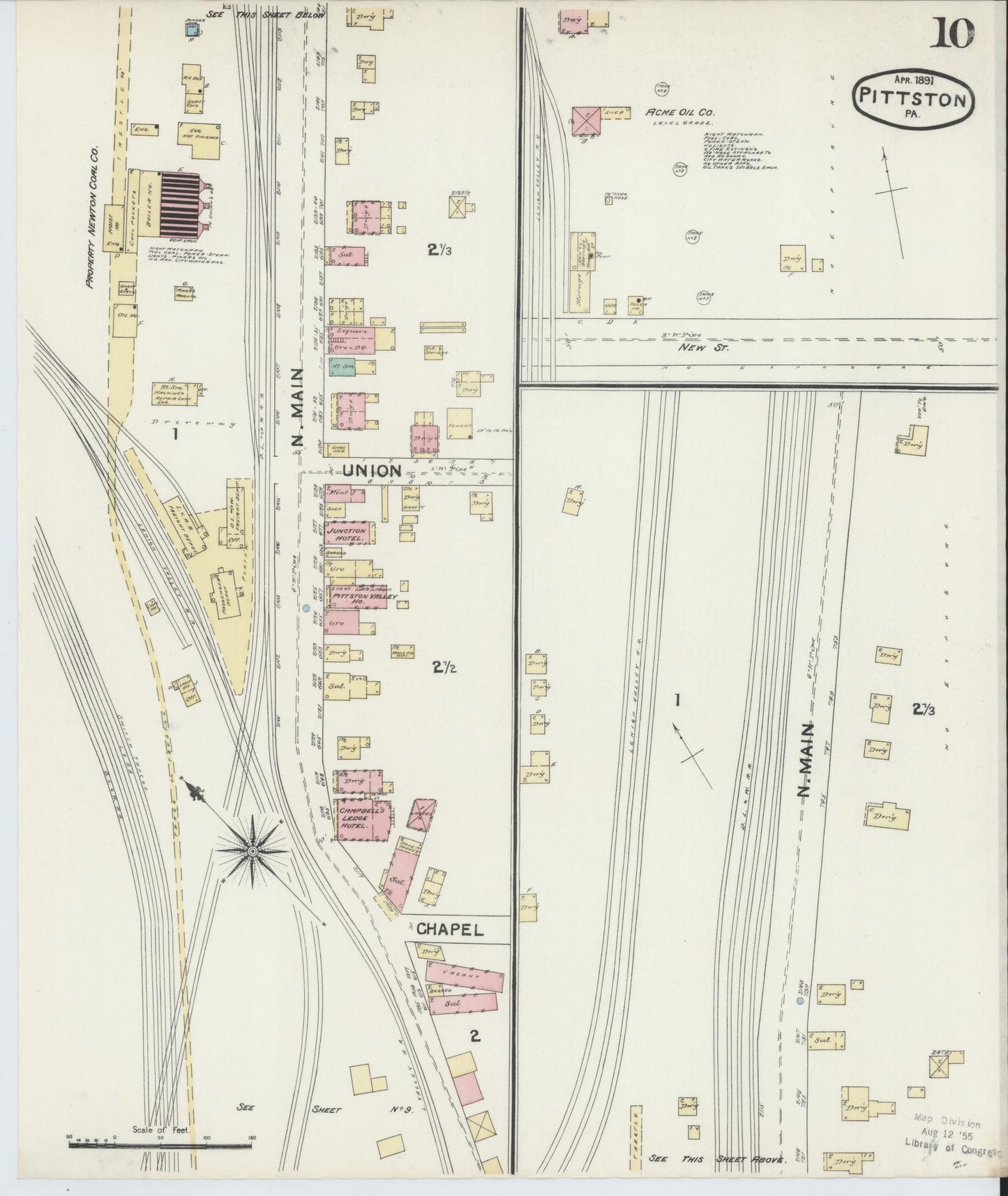 Sanborn Fire Insurance Map from Pittston, Luzerne County, Pennsylvania (1891), Sheet #0010 - Historic Sanborn Fire Insurance Map Print, vintage old map wall art, antique decor, genealogy gift, Pennsylvania Pennsylvania map
