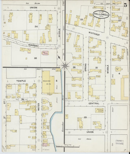 Sanborn Fire Insurance Map from Hallowell, Kennebec County, Maine (1889), Sheet #0005 - Complete Map Set gallery image, historic Sanborn map, vintage wall art, Maine Maine