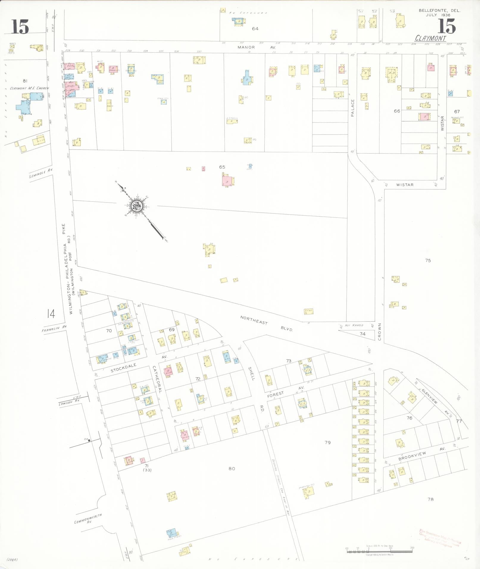 Sanborn Fire Insurance Map from Bellefonte, New Castle County, Delaware (1936), Sheet #0015 - Complete Map Set gallery image, historic Sanborn map, vintage wall art, Delaware Delaware