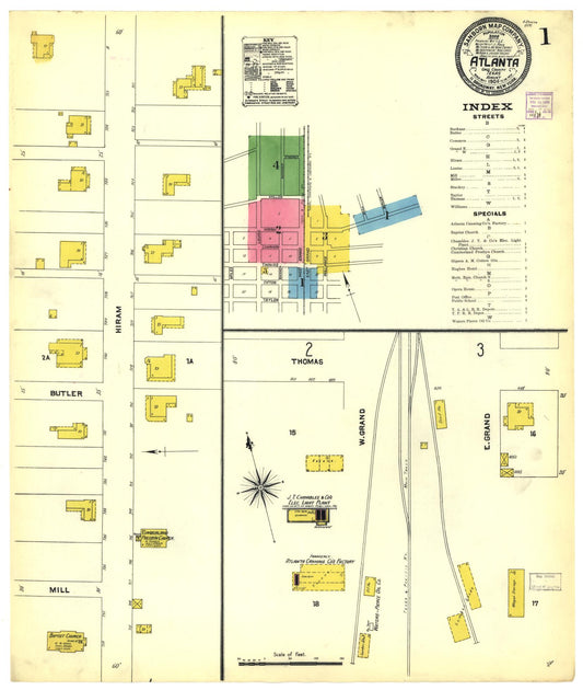 Sanborn Fire Insurance Map from Atlanta, Cass County, Texas (1906), Sheet #0001 - Historic Sanborn Fire Insurance Map Print, vintage old map wall art, antique decor, genealogy gift, Texas Texas map