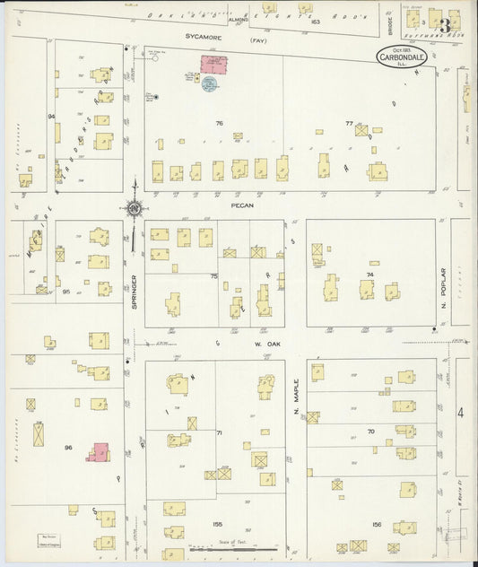Sanborn Fire Insurance Map from Carbondale, Jackson County, Illinois (1913), Sheet #0003 - Historic Sanborn Fire Insurance Map Print, vintage old map wall art, antique decor, genealogy gift, Illinois Illinois map