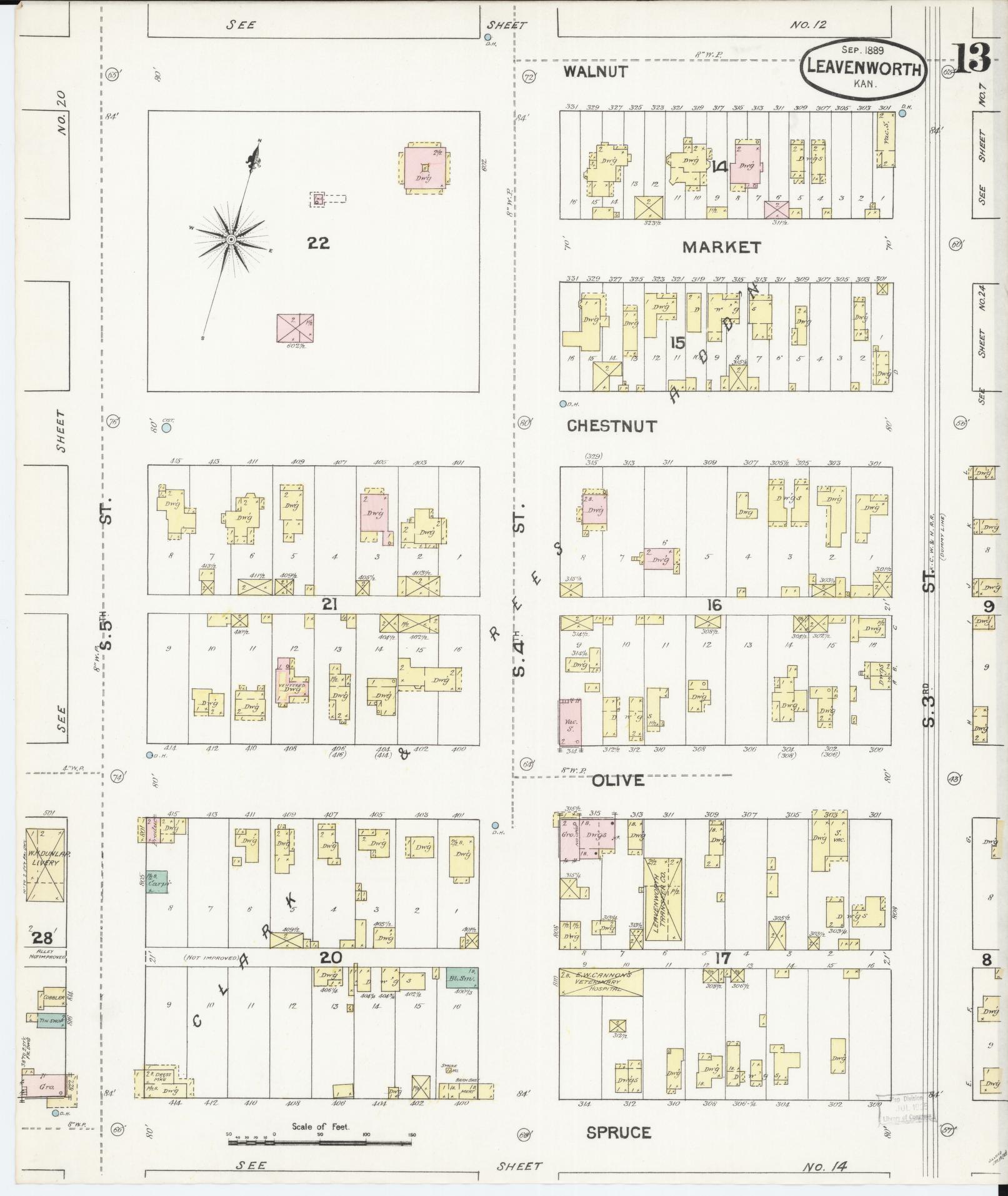 Sanborn Fire Insurance Map from Leavenworth, Leavenworth County, Kansas (1889), Sheet #0014 - Complete Map Set gallery image, historic Sanborn map, vintage wall art, Kansas Kansas