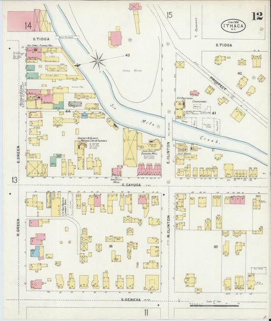Sanborn Fire Insurance Map from Ithaca, Tompkins County, New York (1898), Sheet #0012 - Historic Sanborn Fire Insurance Map Print, vintage old map wall art, antique decor, genealogy gift, New York New York map