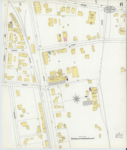 Sanborn Fire Insurance Map from Hudson, Middlesex County, Massachusetts (1903), Sheet #0006 - Historic Sanborn Fire Insurance Map Print, vintage old map wall art, antique decor, genealogy gift, Massachusetts Massachusetts map
