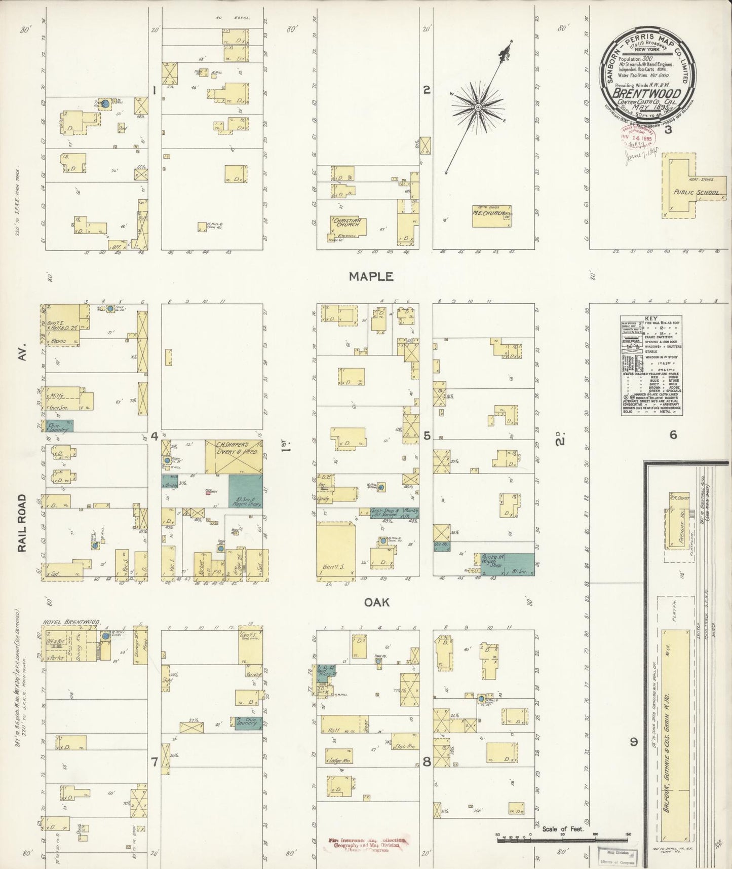 Sanborn Fire Insurance Map from Brentwood, Contra Costa County, California (1895), Sheet #0001 - Historic Sanborn Fire Insurance Map Print, vintage old map wall art, antique decor, genealogy gift, California California map