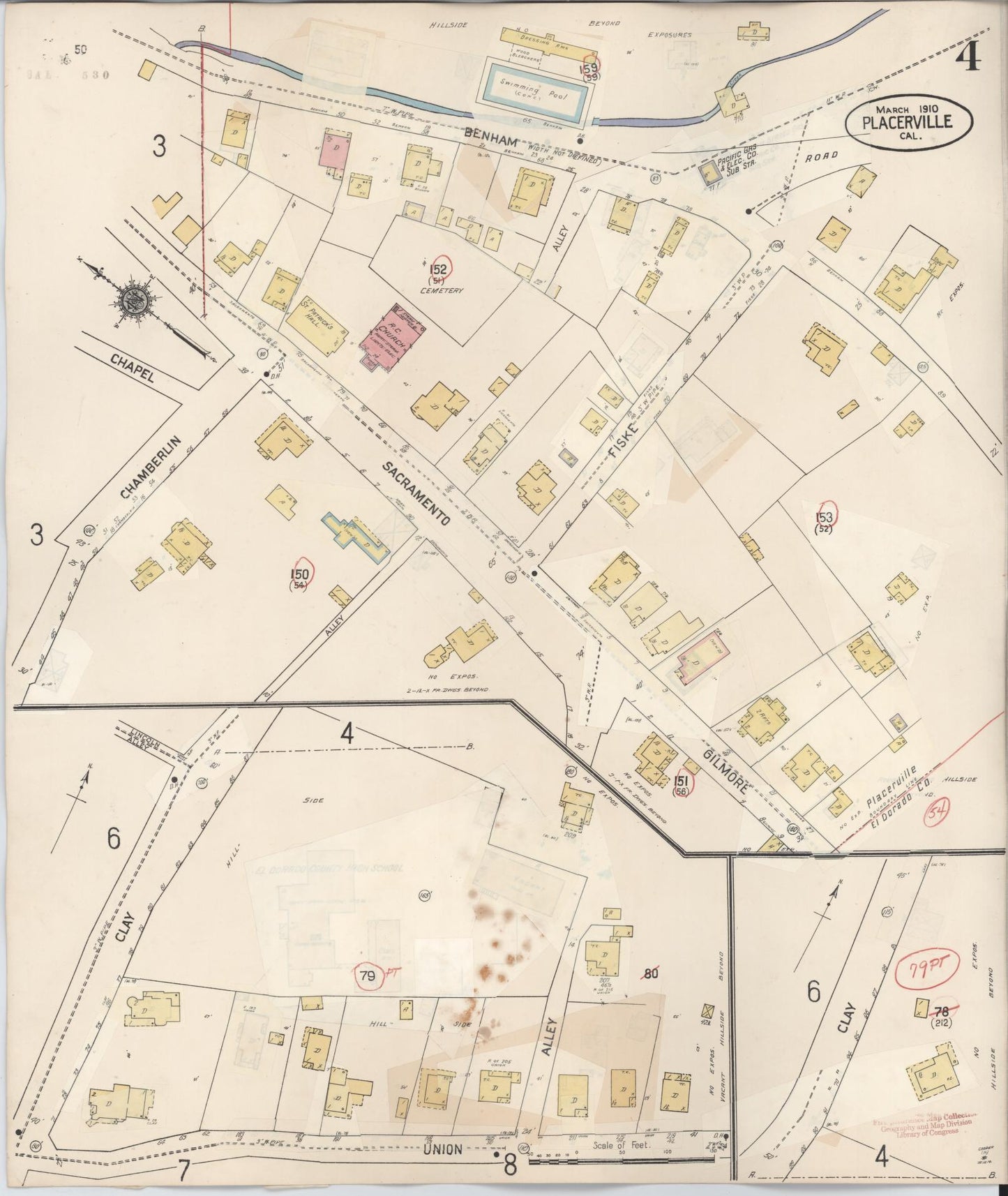 Sanborn Fire Insurance Map from Placerville, El Dorado County, California (1940), Sheet #0004 - Complete Map Set gallery image, historic Sanborn map, vintage wall art, California California