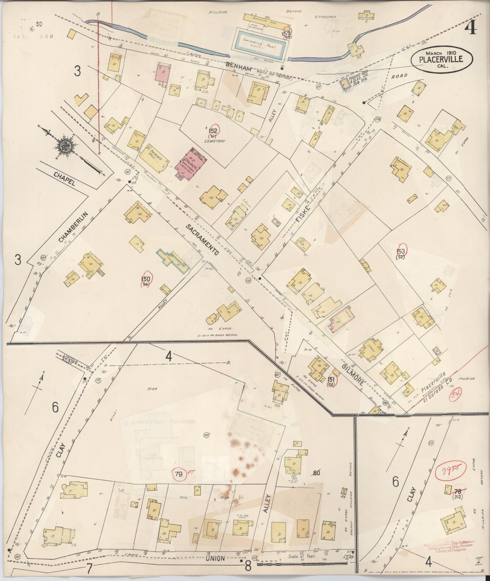 Sanborn Fire Insurance Map from Placerville, El Dorado County, California (1940), Sheet #0004 - Complete Map Set gallery image, historic Sanborn map, vintage wall art, California California