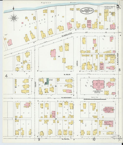 Sanborn Fire Insurance Map from Wapakoneta, Auglaize County, Ohio (1904), Sheet #0005 - Historic Sanborn Fire Insurance Map Print, vintage old map wall art, antique decor, genealogy gift, Ohio Ohio map