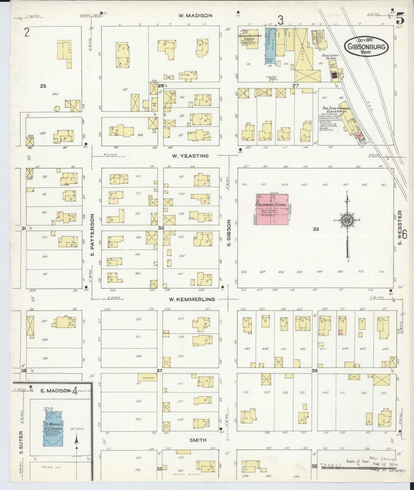 Sanborn Fire Insurance Map from Gibsonburg, Sandusky County, Ohio (1910), Sheet #0005 - Complete Map Set gallery image, historic Sanborn map, vintage wall art, Ohio Ohio