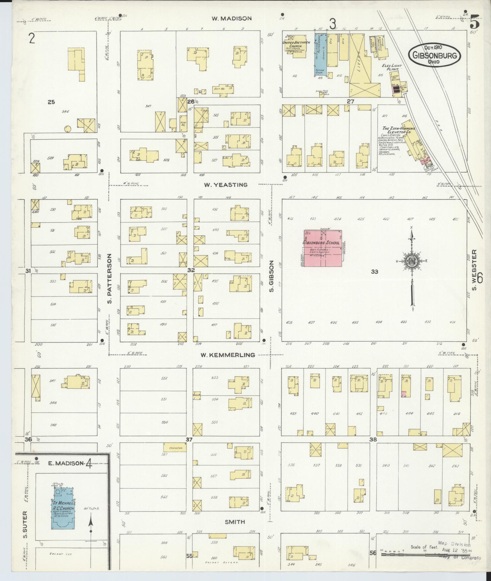 Sanborn Fire Insurance Map from Gibsonburg, Sandusky County, Ohio (1910), Sheet #0005 - Complete Map Set gallery image, historic Sanborn map, vintage wall art, Ohio Ohio