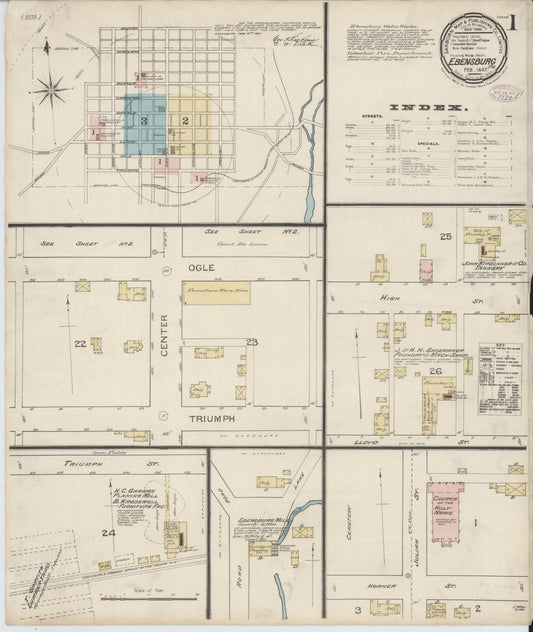 Sanborn Fire Insurance Map from Ebensburg, Cambria County, Pennsylvania (1887), Sheet #0001 - Complete Map Set gallery image, historic Sanborn map, vintage wall art, Pennsylvania Pennsylvania