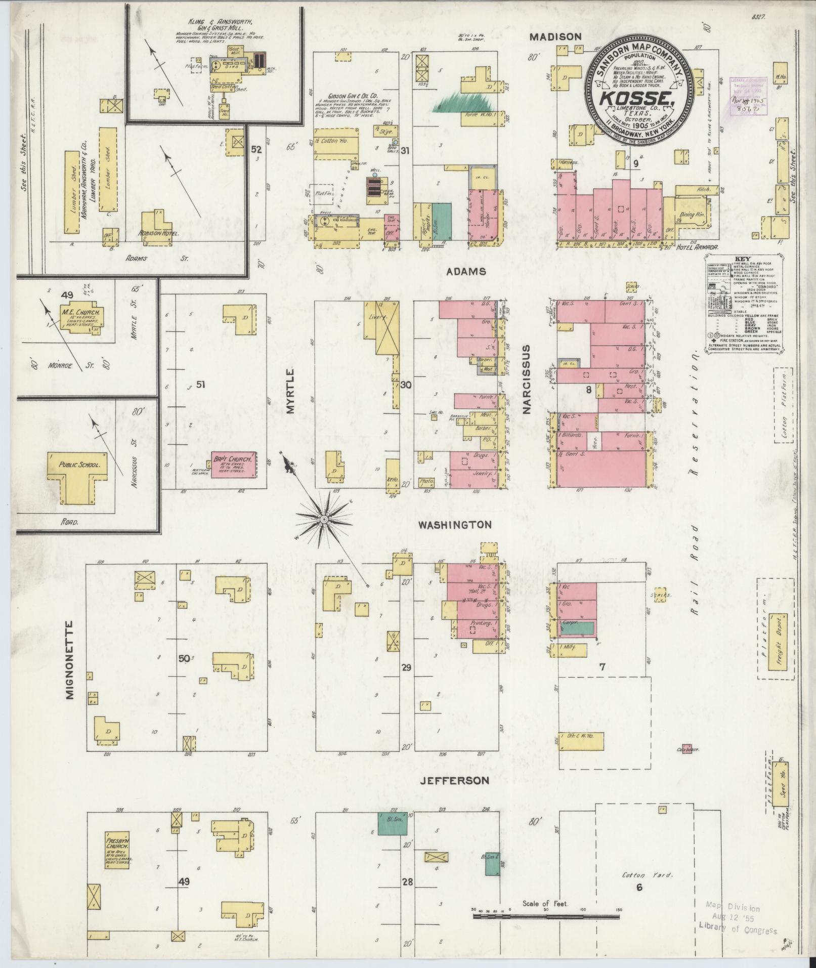 Sanborn Fire Insurance Map from Kosse, Limestone County, Texas (1905), Sheet #0001 - Historic Sanborn Fire Insurance Map Print, vintage old map wall art, antique decor, genealogy gift, Texas Texas map