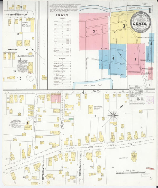 Sanborn Fire Insurance Map from Lewes, Sussex County, Delaware (1904), Sheet #0001 - Historic Sanborn Fire Insurance Map Print, vintage old map wall art, antique decor, genealogy gift, Delaware Delaware map