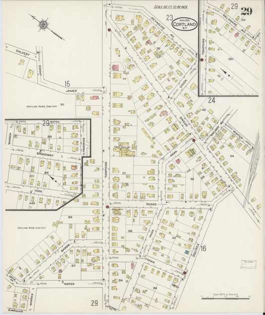 Sanborn Fire Insurance Map from Cortland, Cortland County, New York (1915), Sheet #0029 - Historic Sanborn Fire Insurance Map Print, vintage old map wall art, antique decor, genealogy gift, New York New York map