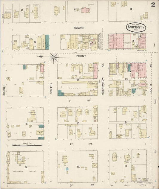 Sanborn Fire Insurance Map from Baker, Baker County, Oregon (1889), Sheet #0002 - Historic Sanborn Fire Insurance Map Print, vintage old map wall art, antique decor, genealogy gift, Oregon Oregon map