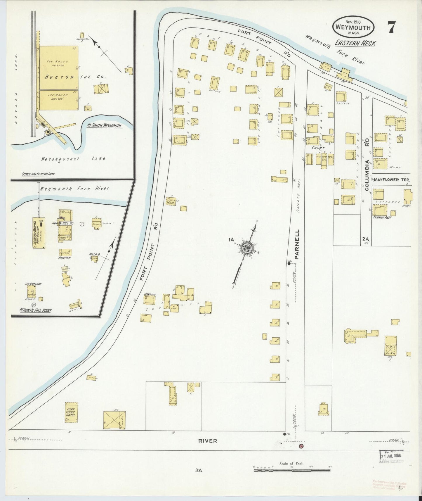 Sanborn Fire Insurance Map from Weymouth, Norfolk County, Massachusetts (1910), Sheet #0007 - Complete Map Set gallery image, historic Sanborn map, vintage wall art, Massachusetts Massachusetts