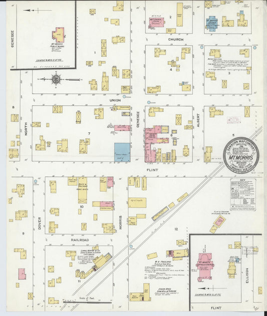 Sanborn Fire Insurance Map from Mount Morris, Genesee County, Michigan (1910), Sheet #0001 - Historic Sanborn Fire Insurance Map Print, vintage old map wall art, antique decor, genealogy gift, Michigan Michigan map