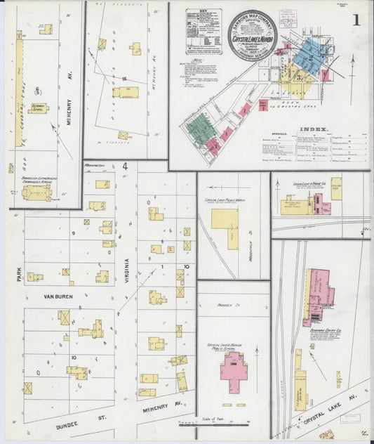 Sanborn Fire Insurance Map from Crystal Lake, McHenry County, Illinois (1905), Sheet #0001 - Historic Sanborn Fire Insurance Map Print, vintage old map wall art, antique decor, genealogy gift, Illinois Illinois map