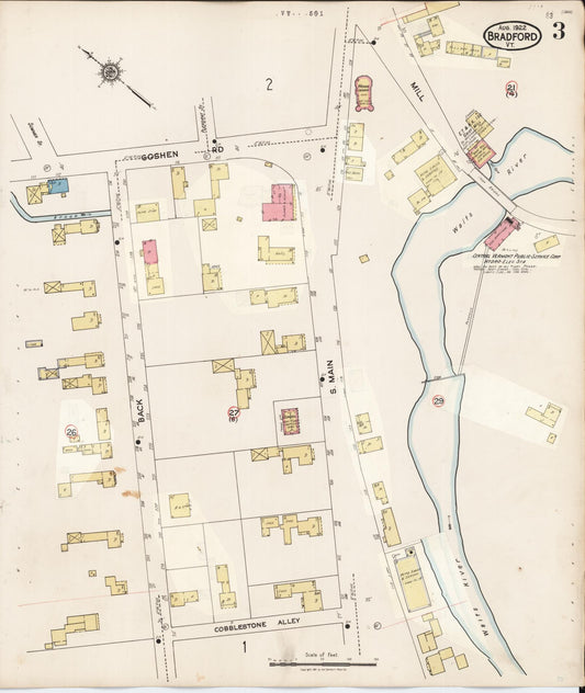 Sanborn Fire Insurance Map from Bradford, Orange County, Vermont (1942), Sheet #0003 - Historic Sanborn Fire Insurance Map Print, vintage old map wall art, antique decor, genealogy gift, Vermont Vermont map