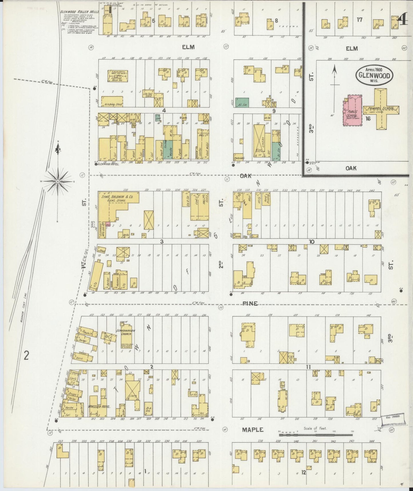 Sanborn Fire Insurance Map from Glenwood City, St. Croix County, Wisconsin (1900), Sheet #0004 - Historic Sanborn Fire Insurance Map Print, vintage old map wall art, antique decor, genealogy gift, Wisconsin Wisconsin map