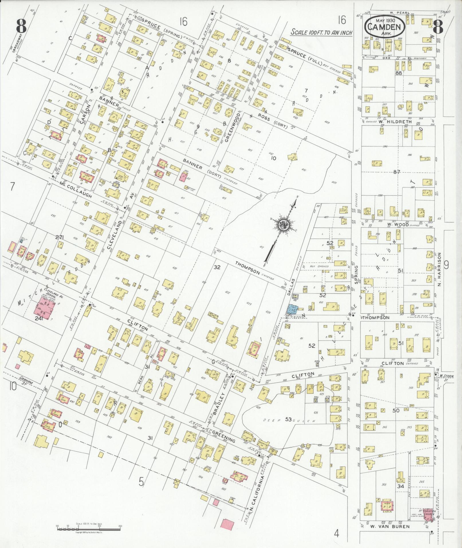 Sanborn Fire Insurance Map from Camden, Ouachita County, Arkansas (1930), Sheet #0008 - Historic Sanborn Fire Insurance Map Print, vintage old map wall art, antique decor, genealogy gift, Arkansas Arkansas map