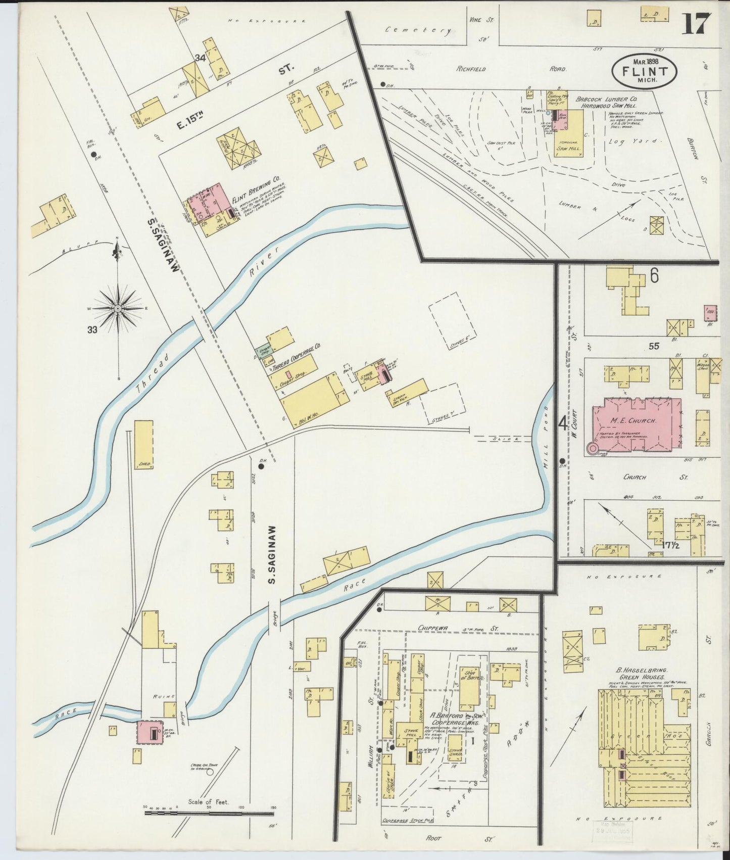 Sanborn Fire Insurance Map from Flint, Genesee County, Michigan (1898), Sheet #0017 - Complete Map Set gallery image, historic Sanborn map, vintage wall art, Michigan Michigan