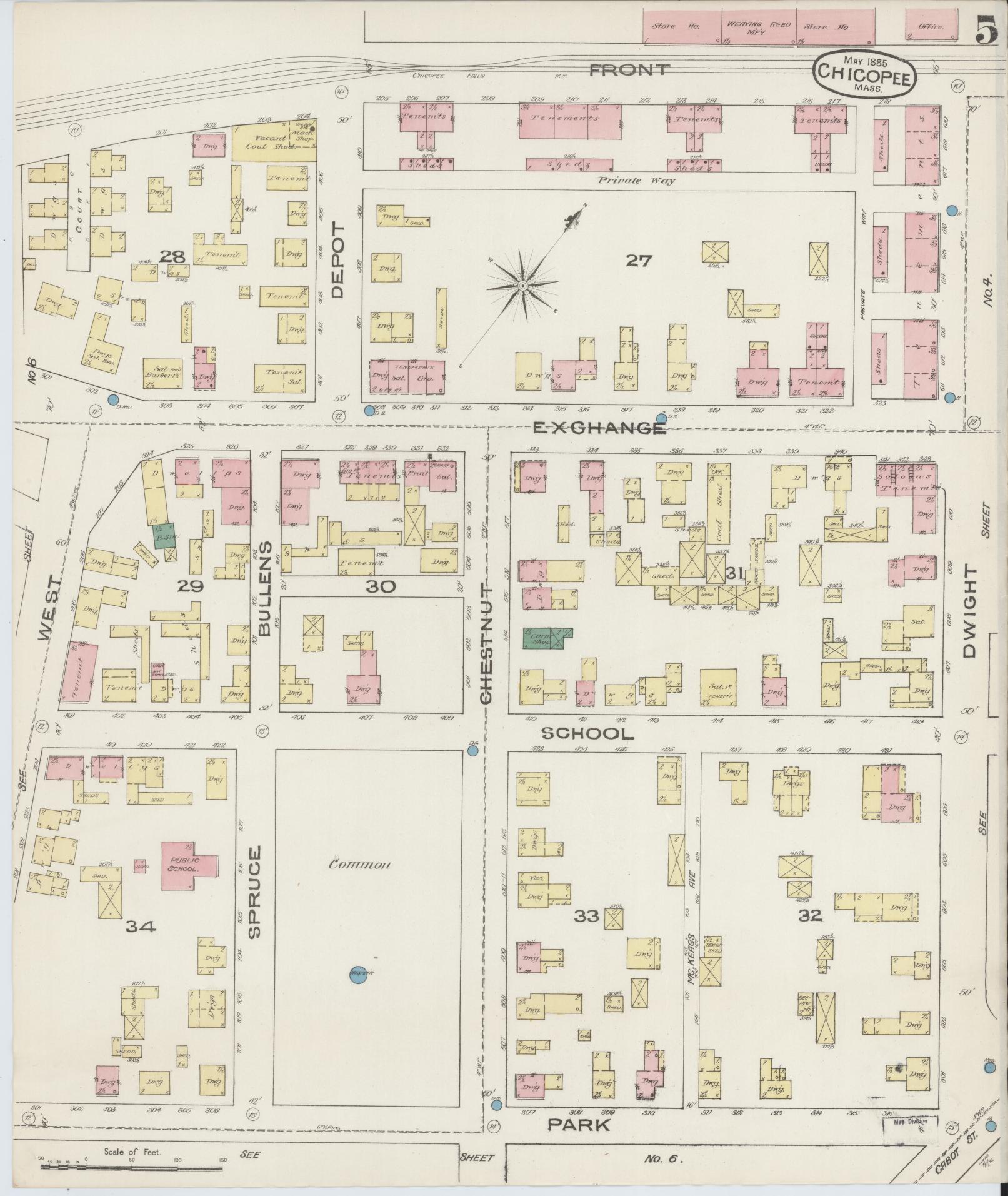 Sanborn Fire Insurance Map from Chicopee, Hampden County, Massachusetts (1885), Sheet #0005 - Complete Map Set gallery image, historic Sanborn map, vintage wall art, Massachusetts Massachusetts