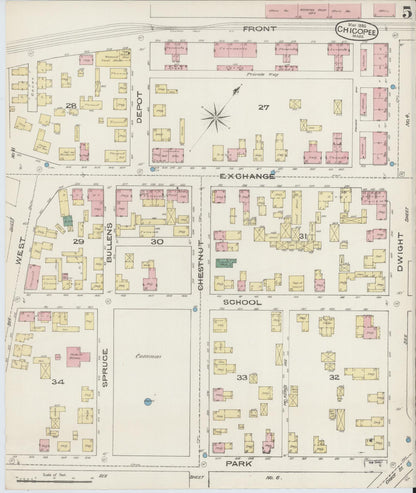 Sanborn Fire Insurance Map from Chicopee, Hampden County, Massachusetts (1885), Sheet #0005 - Complete Map Set gallery image, historic Sanborn map, vintage wall art, Massachusetts Massachusetts