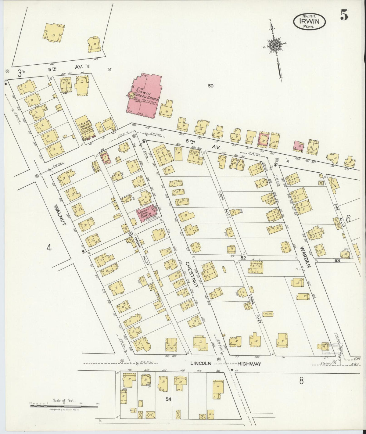 Sanborn Fire Insurance Map from Irwin, Westmoreland County, Pennsylvania (1919), Sheet #0005 - Complete Map Set gallery image, historic Sanborn map, vintage wall art, Pennsylvania Pennsylvania